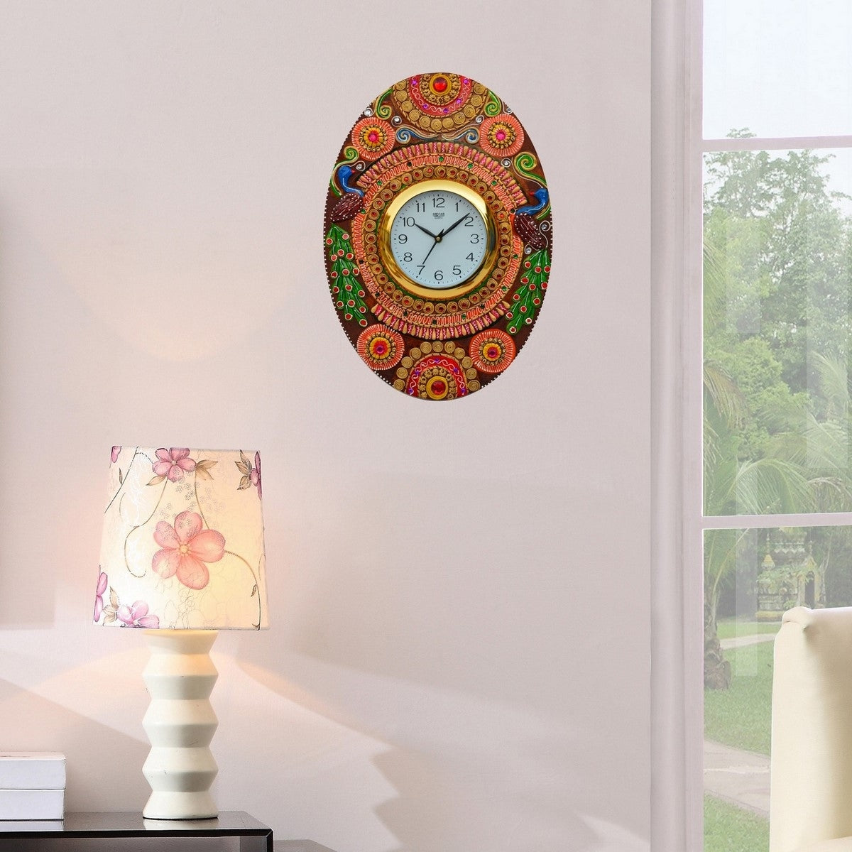 Papier-Mache Oval Kundan Studded Handcrafted Wall Clock 2