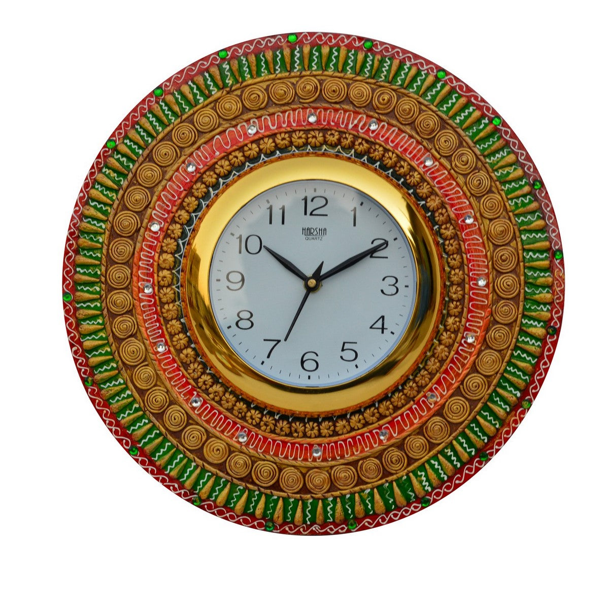 Papier-Mache Round Kundan Studded Handcrafted Wall Clock