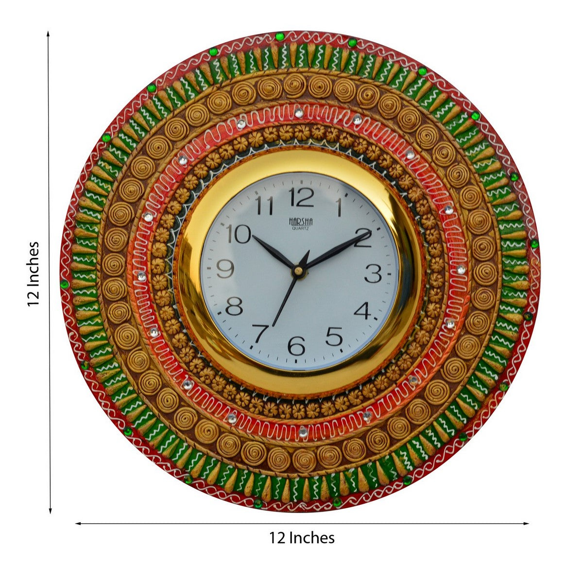Papier-Mache Round Kundan Studded Handcrafted Wall Clock 1