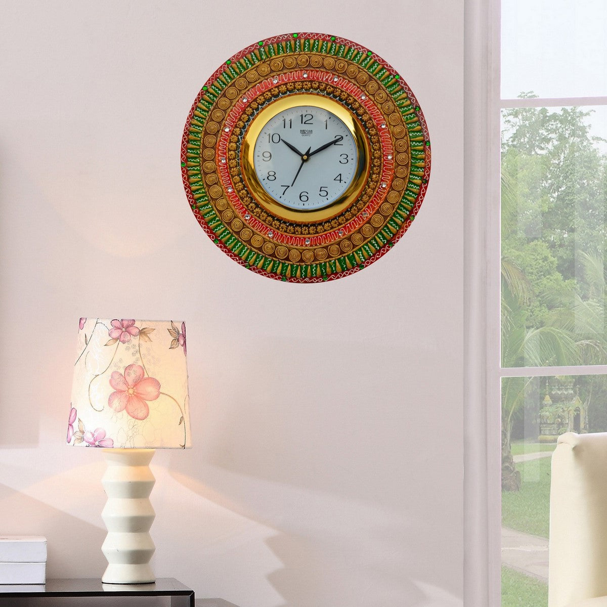 Papier-Mache Round Kundan Studded Handcrafted Wall Clock 2