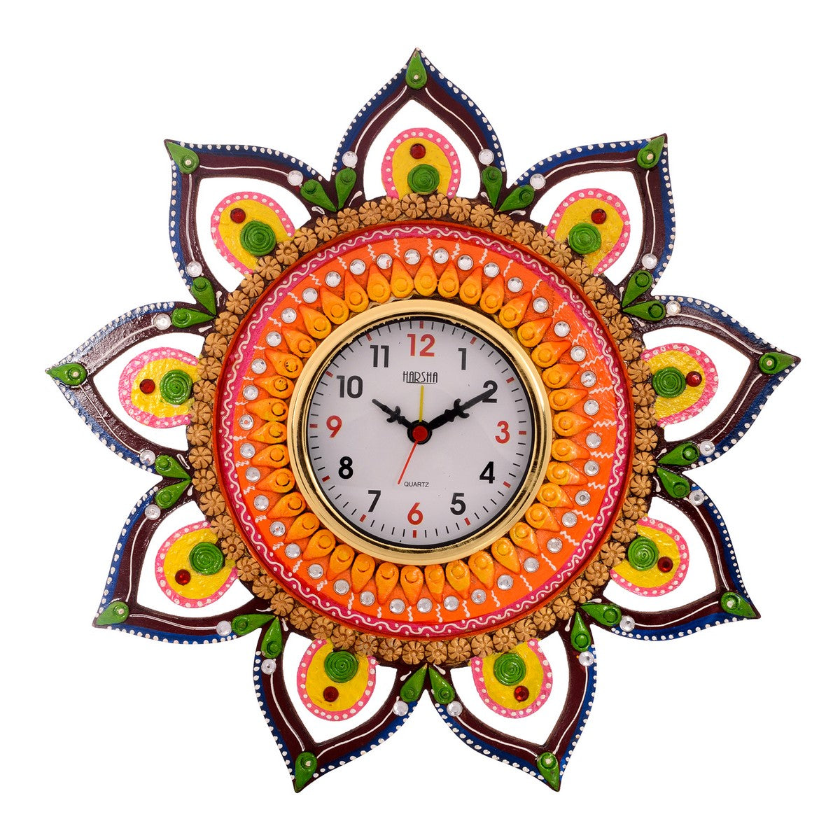 Decorative and Glossy Papier-Mache Wooden Handcrafted Wall Clock