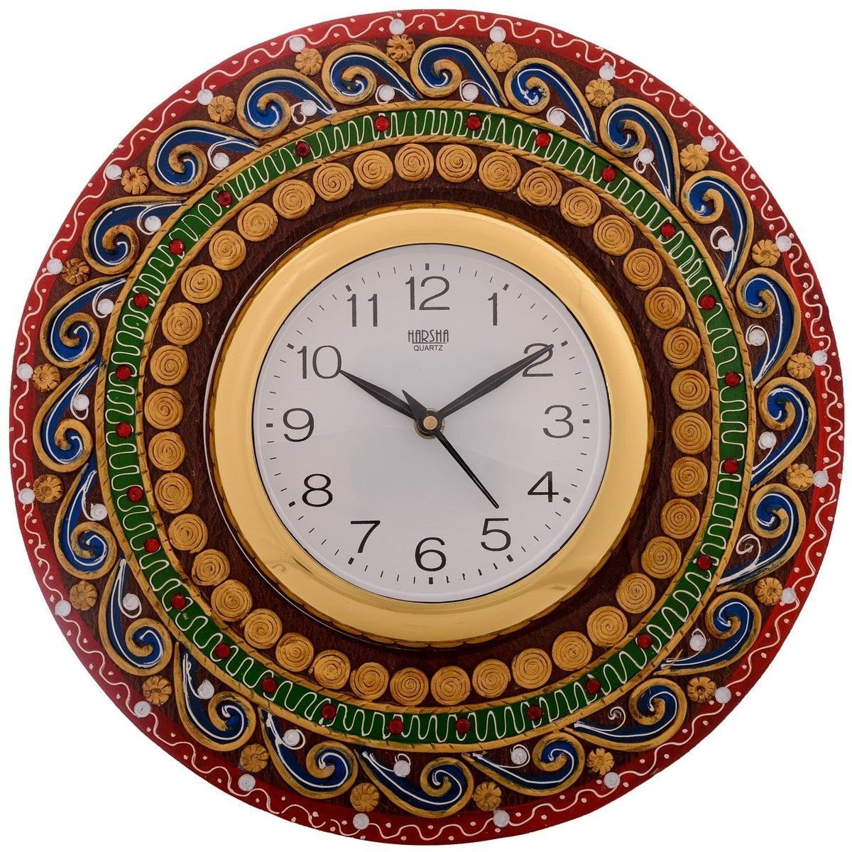 Artistic Handwork Round Shape Decorative Papier-Mache Wooden Wall Clock