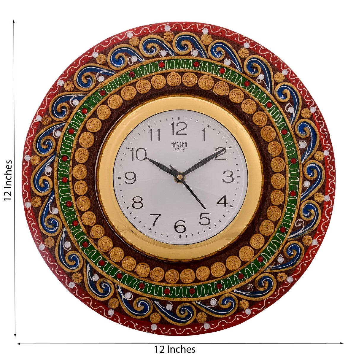 Artistic Handwork Round Shape Decorative Papier-Mache Wooden Wall Clock 1