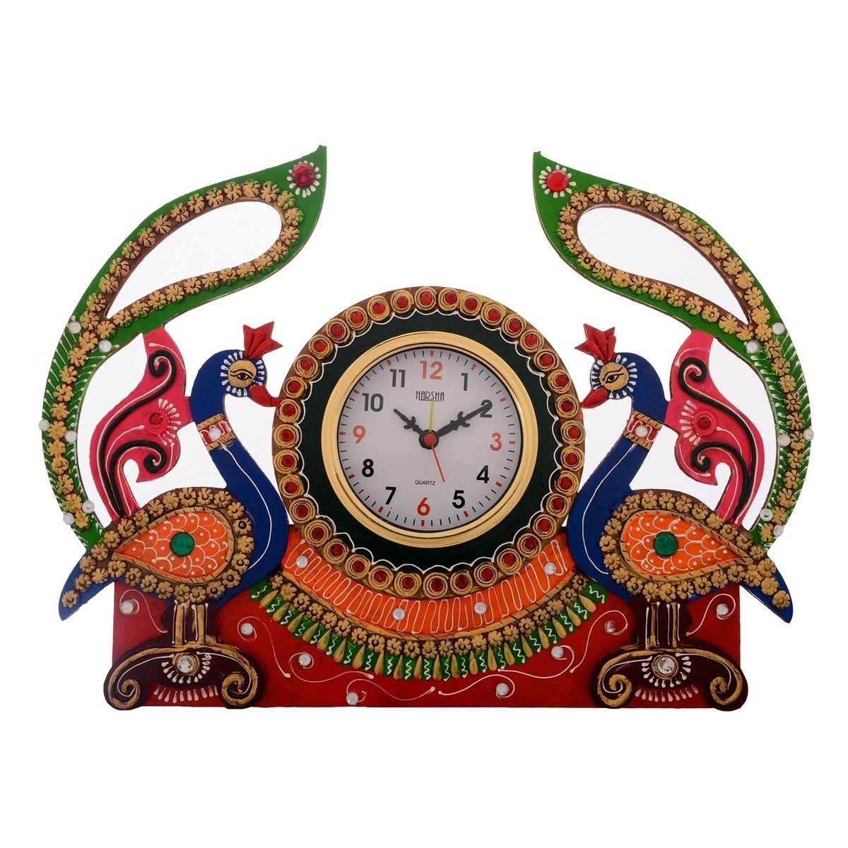 Beautiful Peacock Design Decorative Papier-Mache Wooden Wall Clock