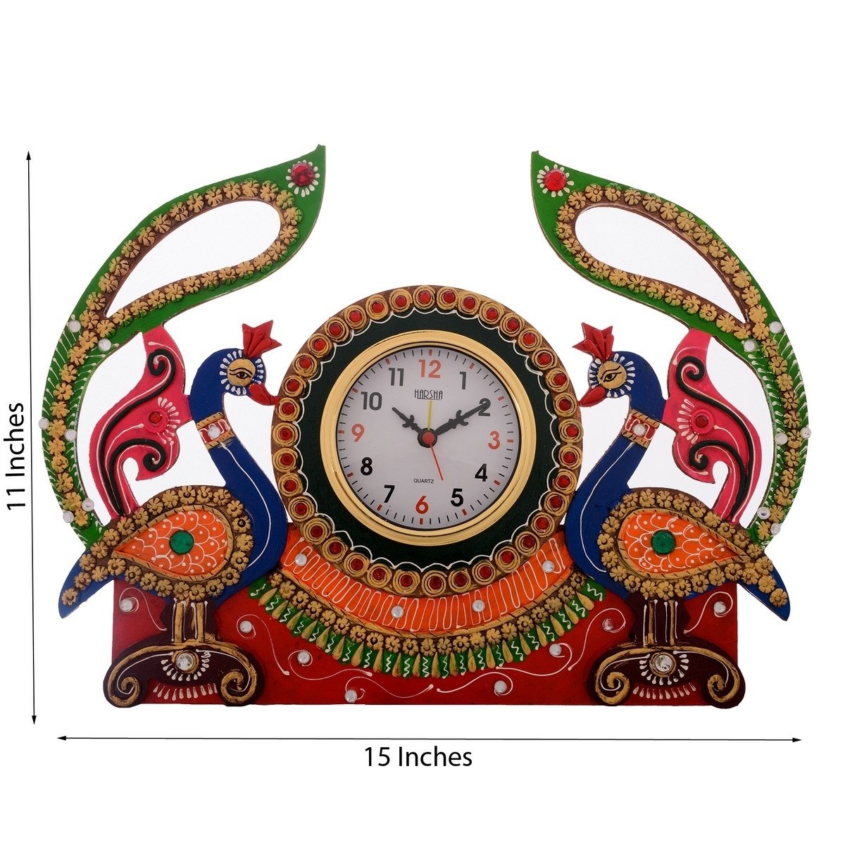 Beautiful Peacock Design Decorative Papier-Mache Wooden Wall Clock 1