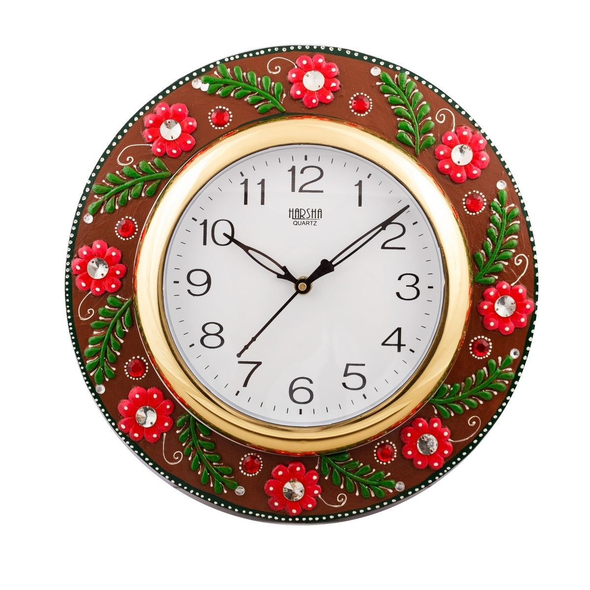 Jazzy Red Floral Papier-Mache Wooden Handcrafted Wall Clock