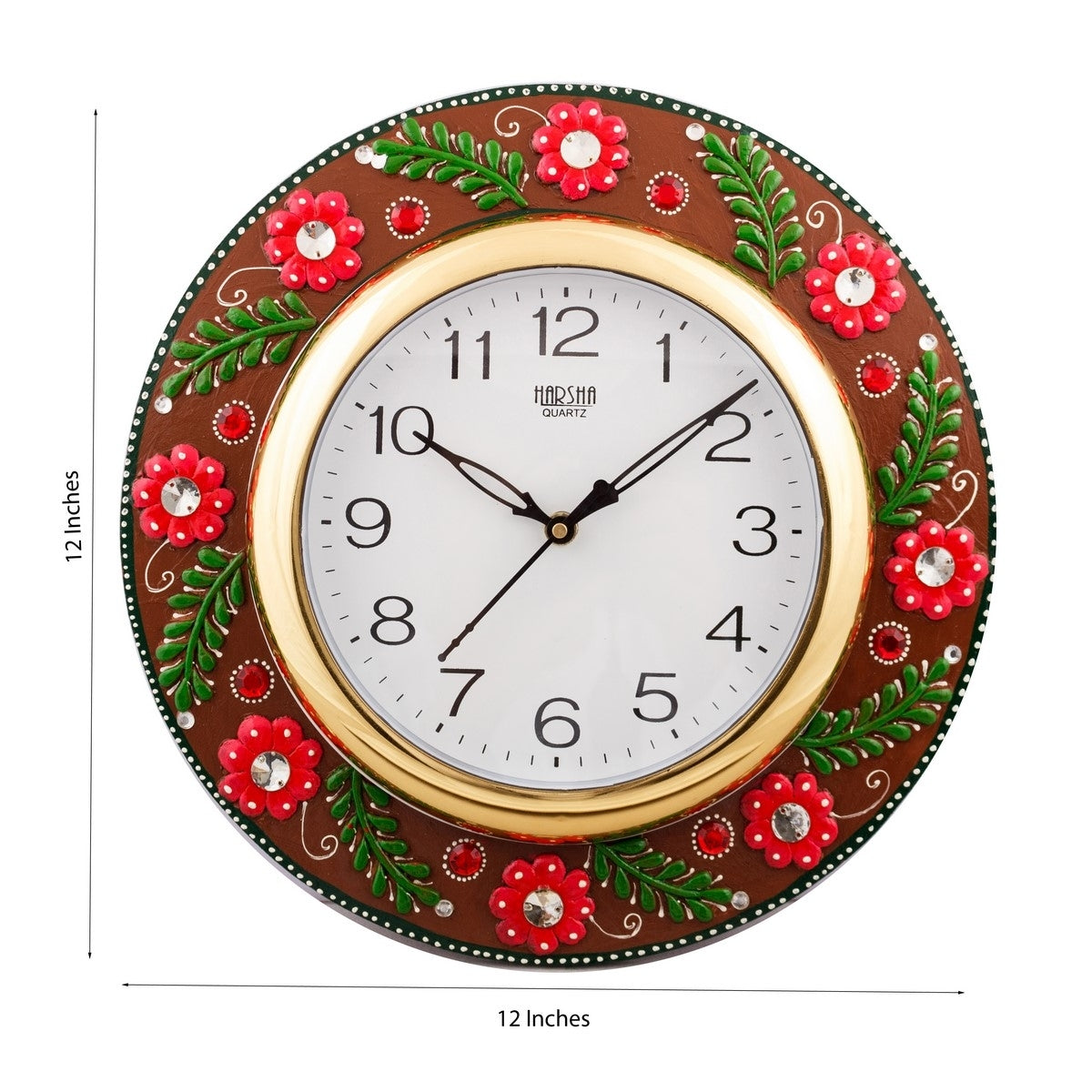 Jazzy Red Floral Papier-Mache Wooden Handcrafted Wall Clock 2