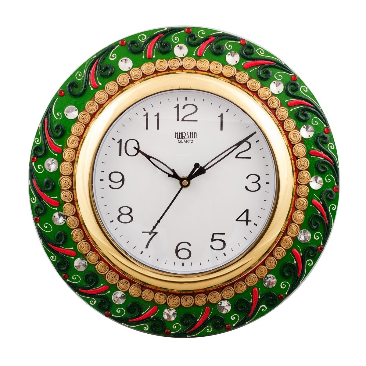 Splendid Green Color Embossed Papier-Mache Wooden Handcrafted Wall Clock