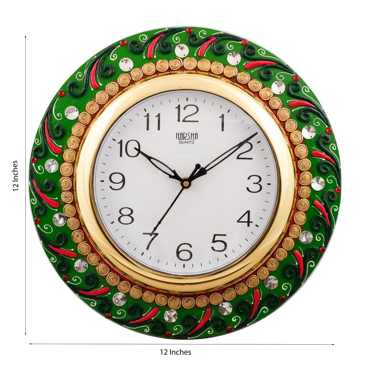 Splendid Green Color Embossed Papier-Mache Wooden Handcrafted Wall Clock 2