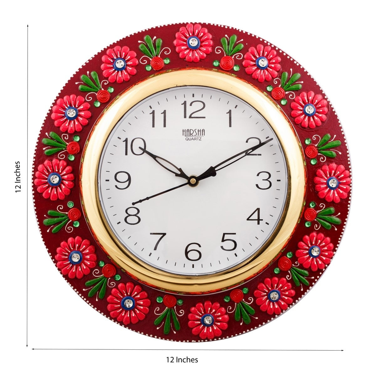 Vibrant Red Floral Crafted Papier-Mache Wooden Handcrafted Wall Clock 2