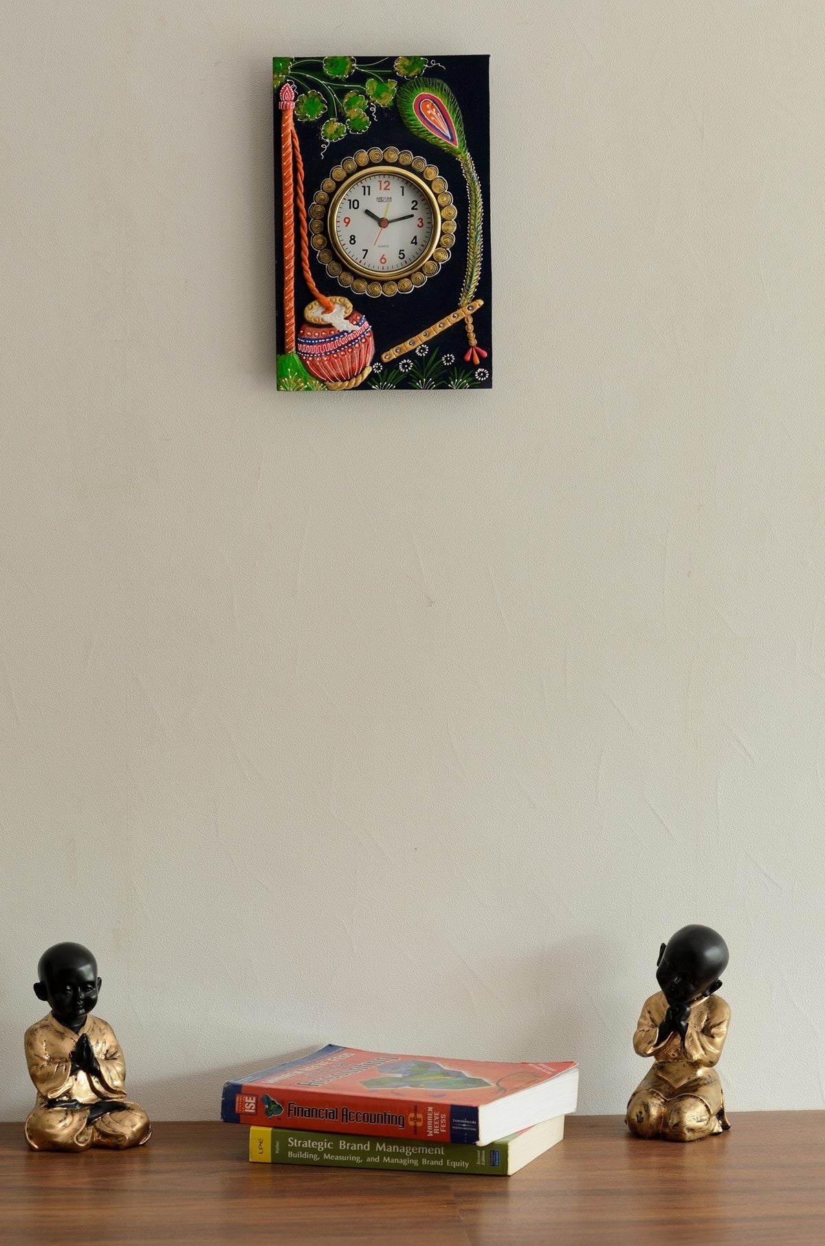 Wooden Papier Mache Matki Design Artistic Handcrafted Wall Clock 1