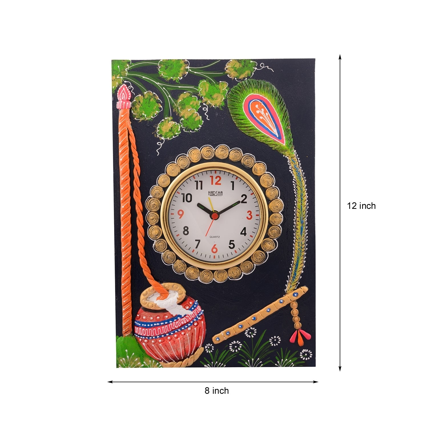 Wooden Papier Mache Matki Design Artistic Handcrafted Wall Clock 2