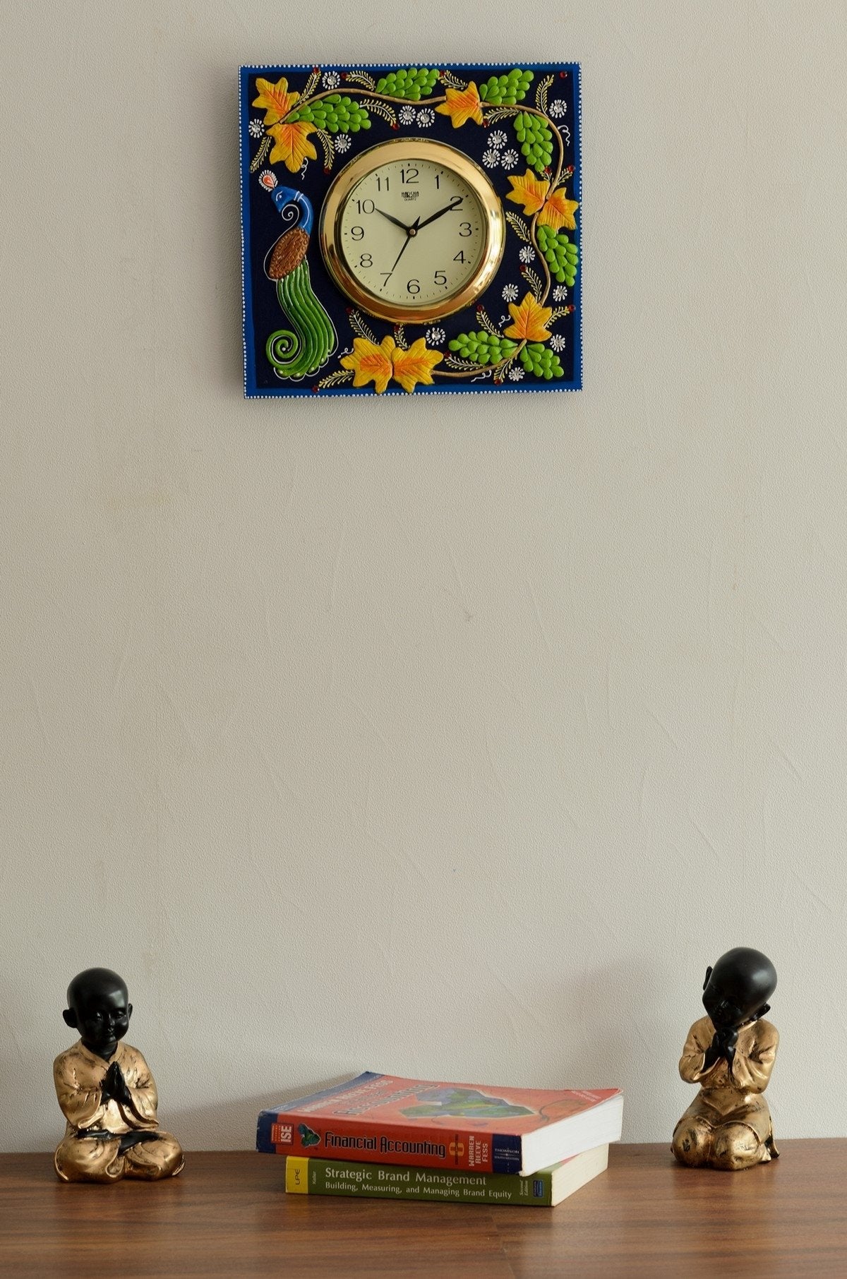 Wooden Papier Mache Peacock Design Artistic Handcrafted Wall Clock 1