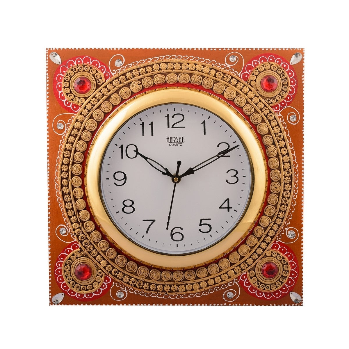 Dazzling Artistic Handcrafted Square Shape Papier Mache Wooden Wall Clock