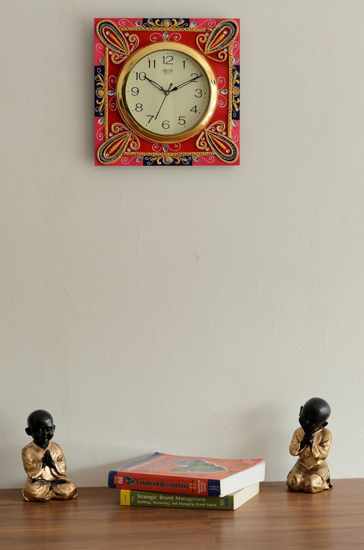 Artistic Handicrafted Square Shape Wooden Papier Mache Designer Wall Clock 1