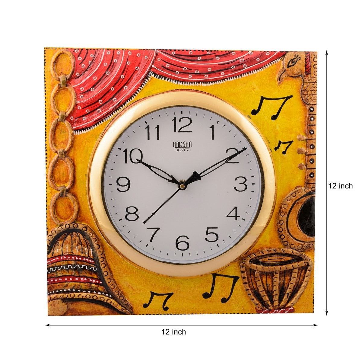 Artistic Handicrafted Square Shape Musical Instrument Designer Wooden Wall Clock 2