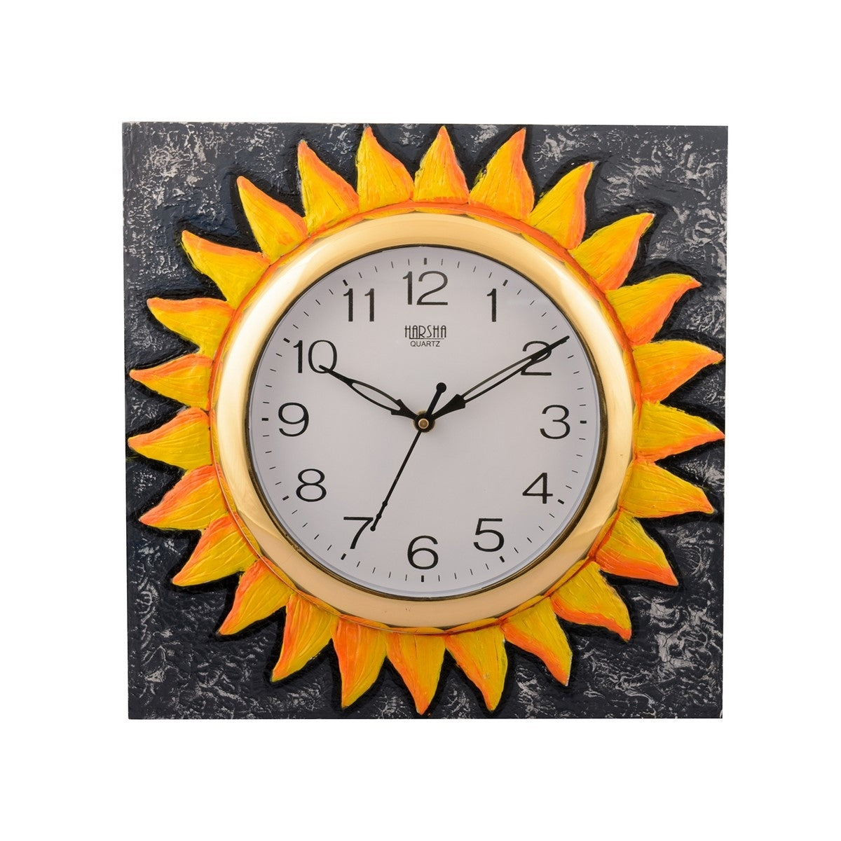Artistic Handicrafted Square Shape Sun Design Wooden Wall Clock