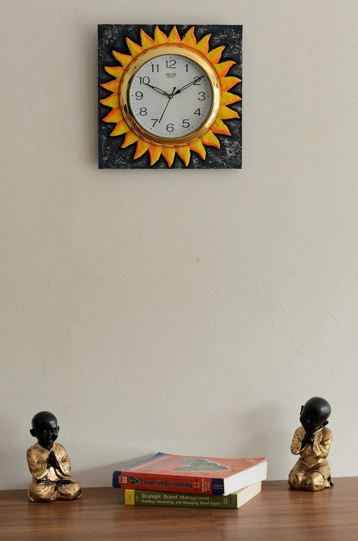Artistic Handicrafted Square Shape Sun Design Wooden Wall Clock 1