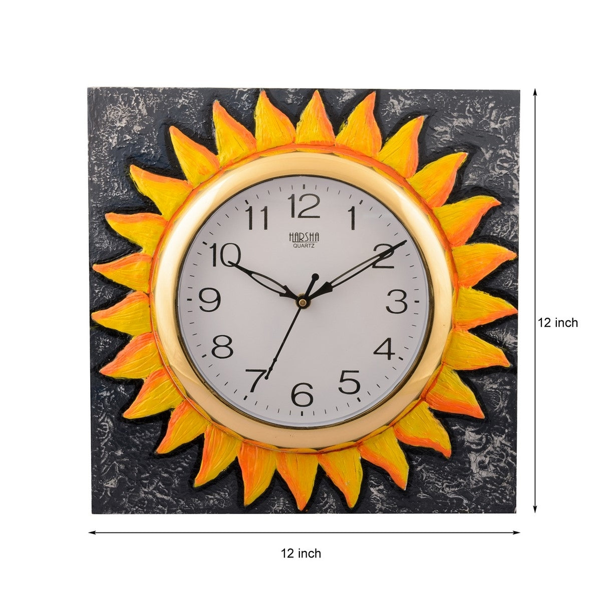 Artistic Handicrafted Square Shape Sun Design Wooden Wall Clock 2