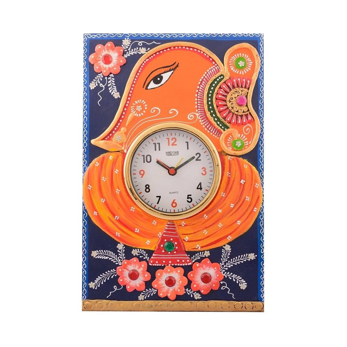 Wooden Papier Mache Lord Ganesha Artistic Handcrafted Wall Clock