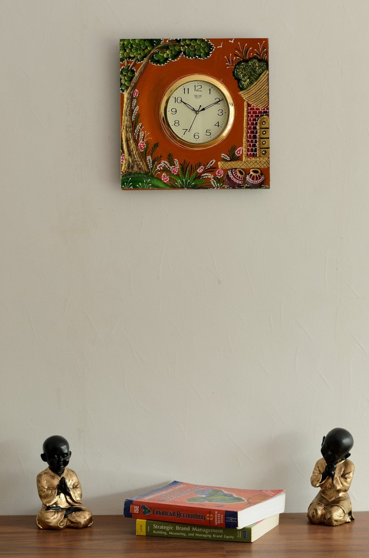 Wooden Papier Mache Garden View Artistic Handcrafted Wall Clock 1