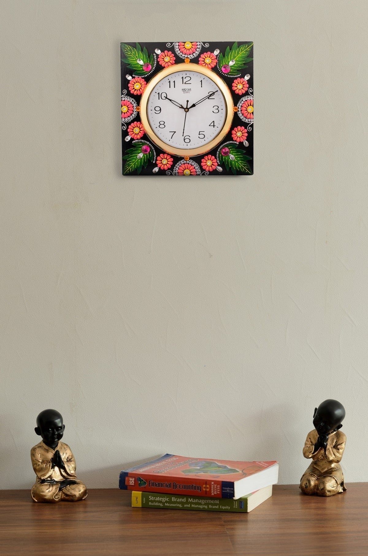Wooden Papier Mache Florid Leaf Design Handcrafted Wall Clock 1