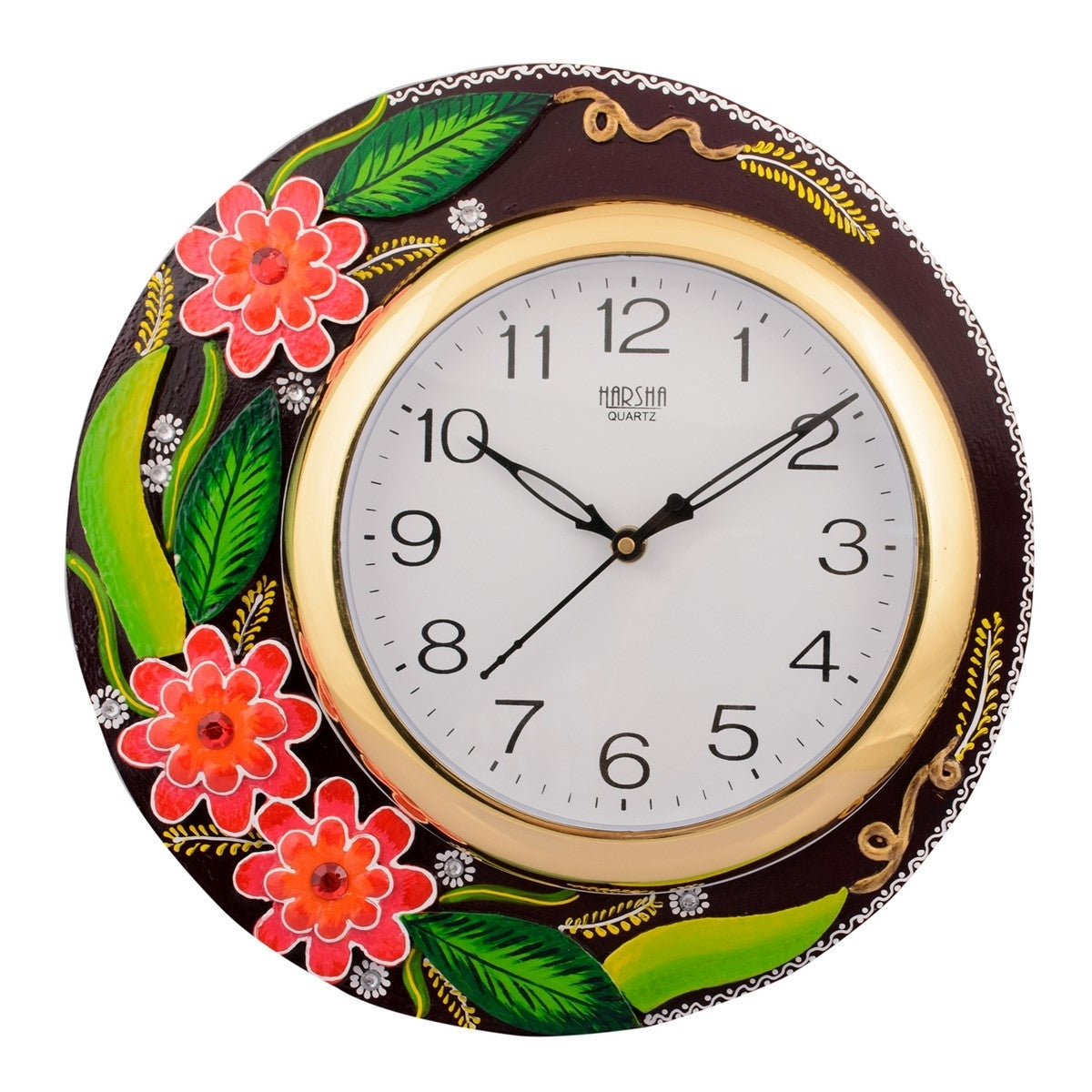 Wooden Papier Mache Floral Artistic Handcrafted Wall Clock