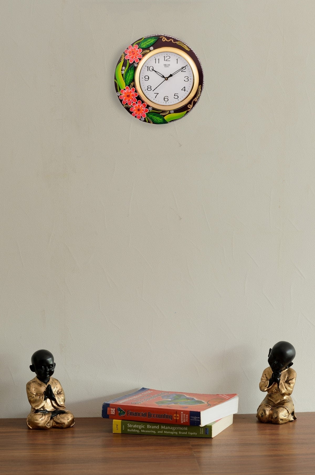 Wooden Papier Mache Floral Artistic Handcrafted Wall Clock 1