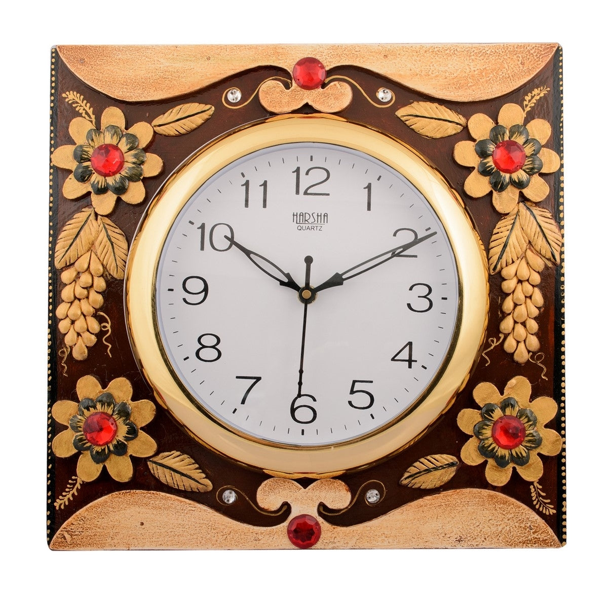 Wooden Papier Mache Adorning Floral Handcrafted Wall Clock
