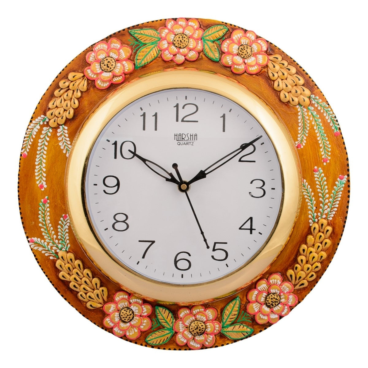 Flowers Designer Round Papier Mache Wooden Wall Clock