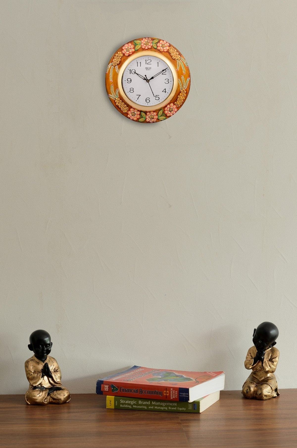 Flowers Designer Round Papier Mache Wooden Wall Clock 1