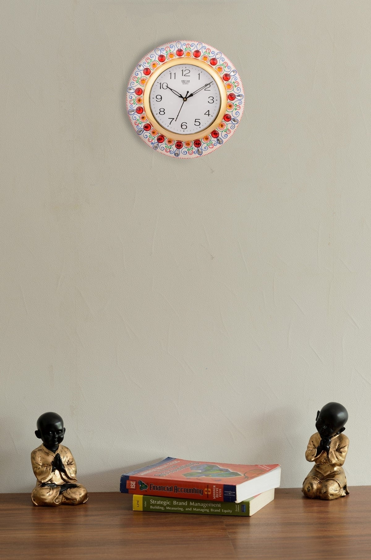 Handcrafted Round Shape Papier Mache Wooden Wall Clock 1