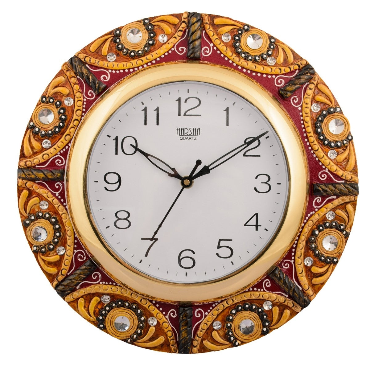 Splendid Artistic Handcrafted Round Shape Papier Mache Wooden Wall Clock