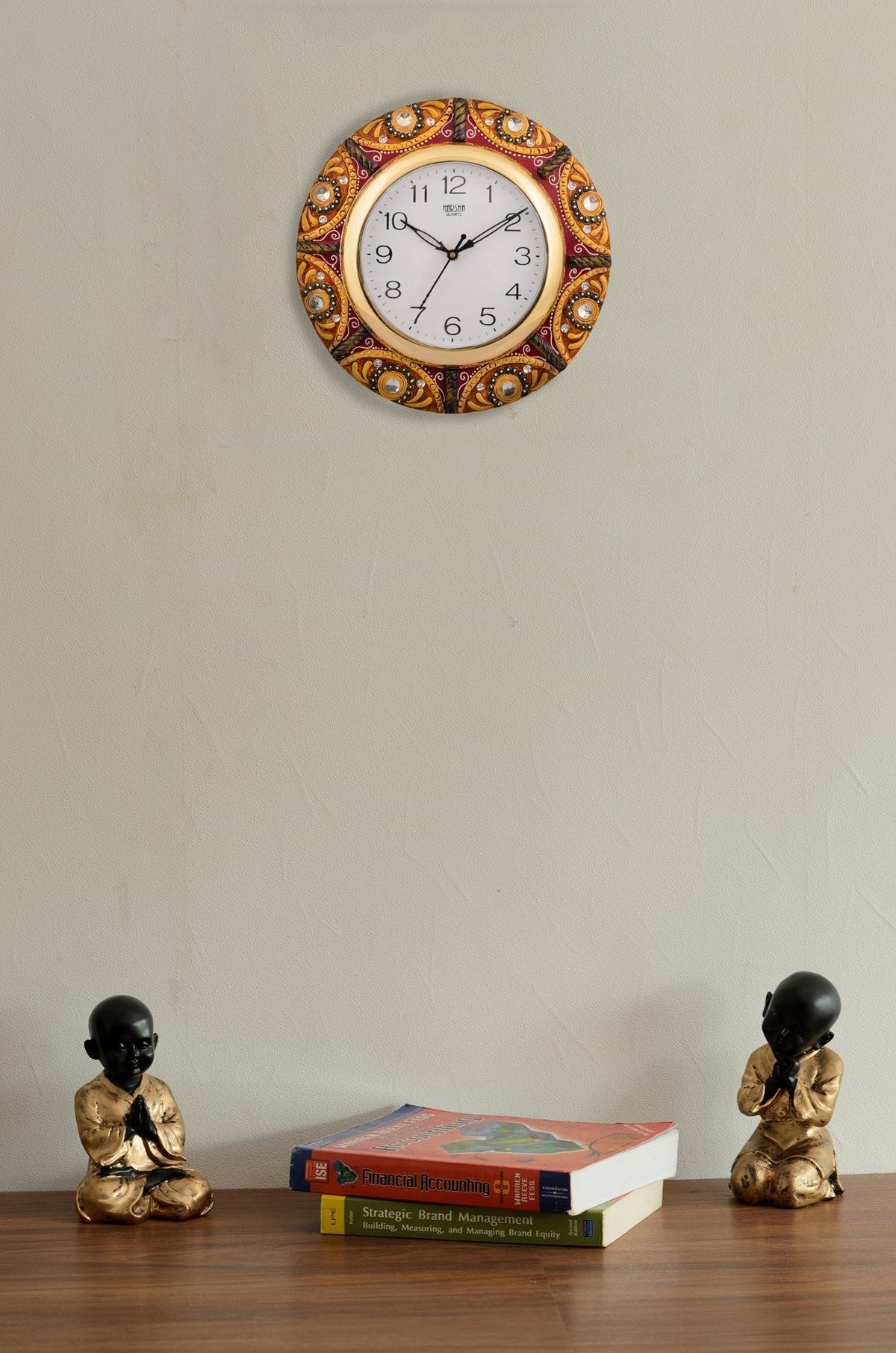 Splendid Artistic Handcrafted Round Shape Papier Mache Wooden Wall Clock 1