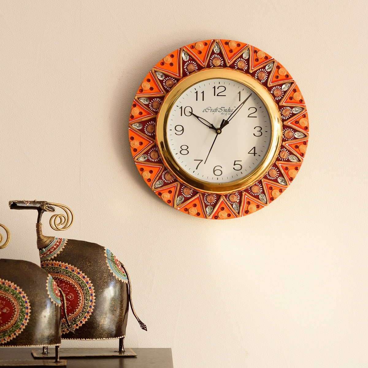 Geometric Shape Decorative Papier-Mache Wooden Handcrafted Wall Clock 1