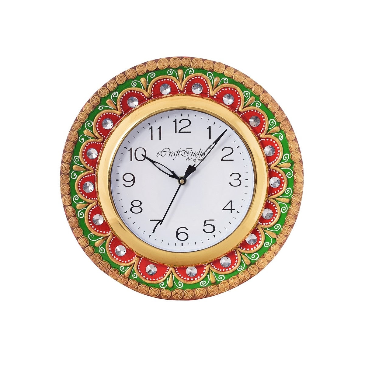 Crystal Studded Embellish Papier-Mache Wooden Handcrafted Wall Clock