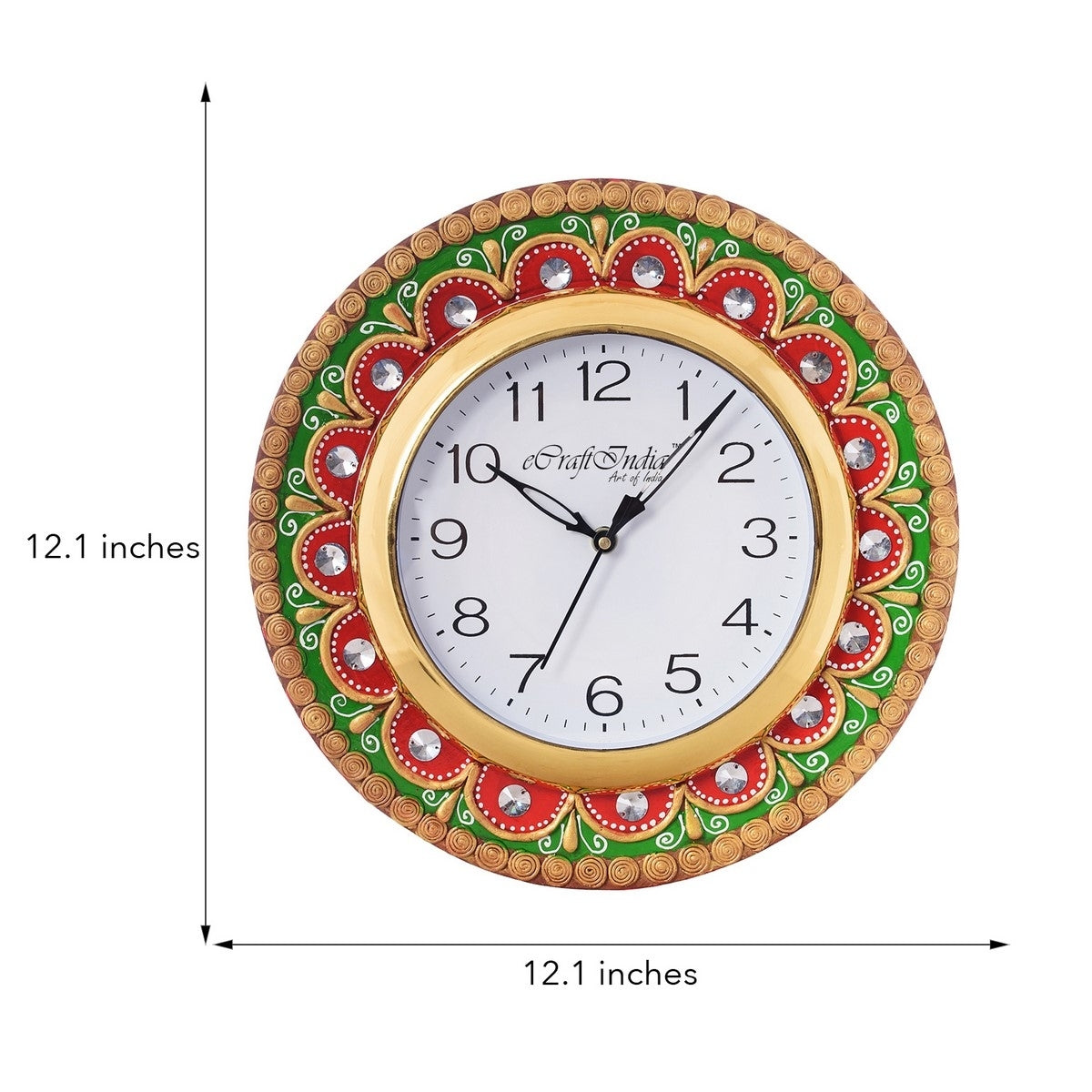 Crystal Studded Embellish Papier-Mache Wooden Handcrafted Wall Clock 2