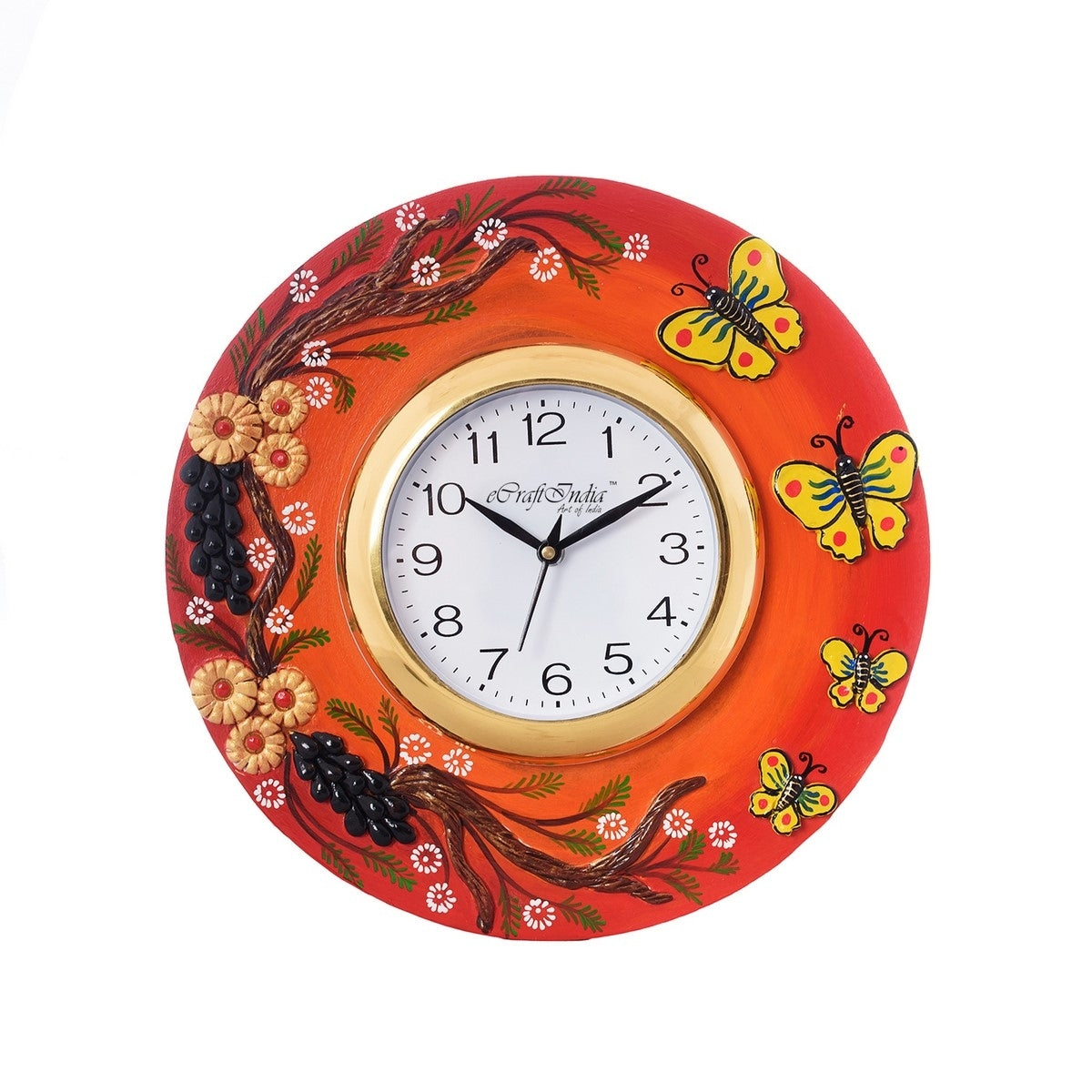 Butterfuly and Garden View Papier-Mache Wooden Handcrafted Wall Clock