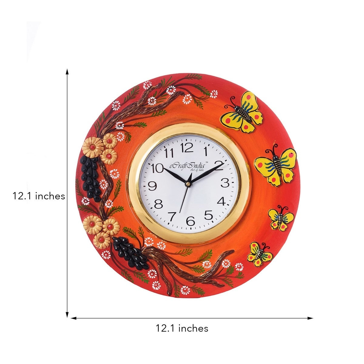 Butterfuly and Garden View Papier-Mache Wooden Handcrafted Wall Clock 2
