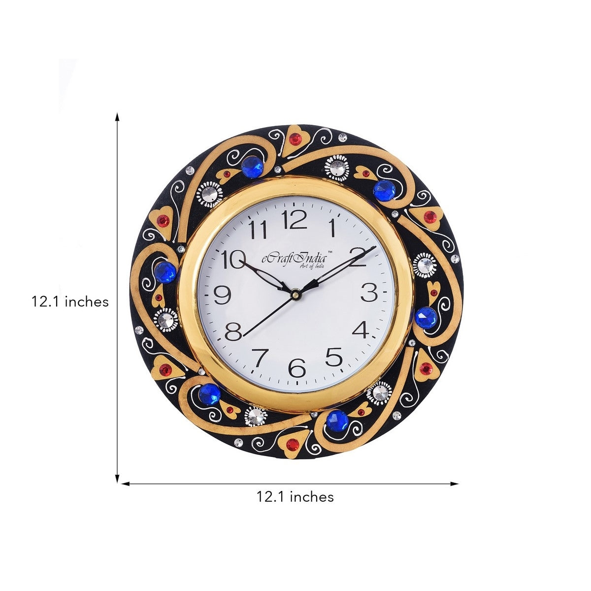 Crystal Studded Decorative Handicrafted Round Shape Papier-Mache Wooden Wall Clock 2