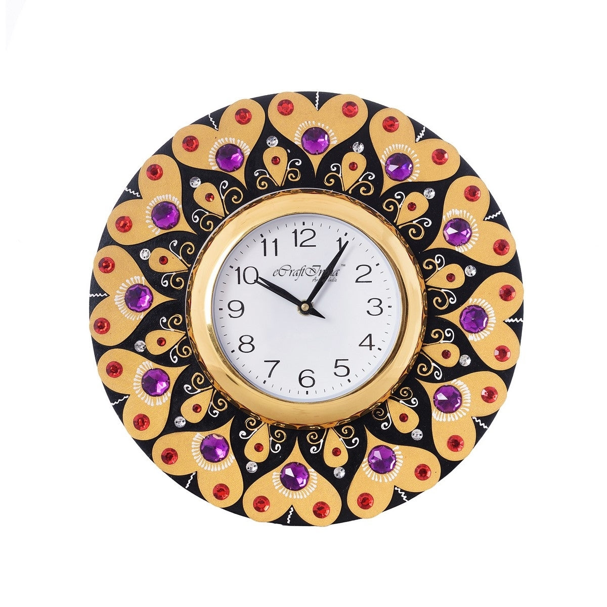 Purple and Red Crystal on Adorning Heart Wooden Handcrafted Wall Clock