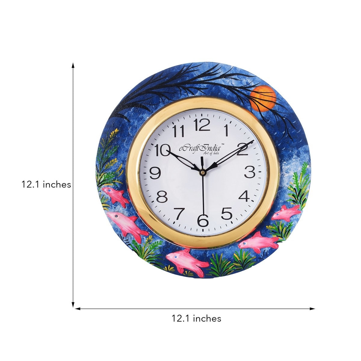 Underwater Life View with Embossed Fishes Wooden Handcrafted Wall Clock 2
