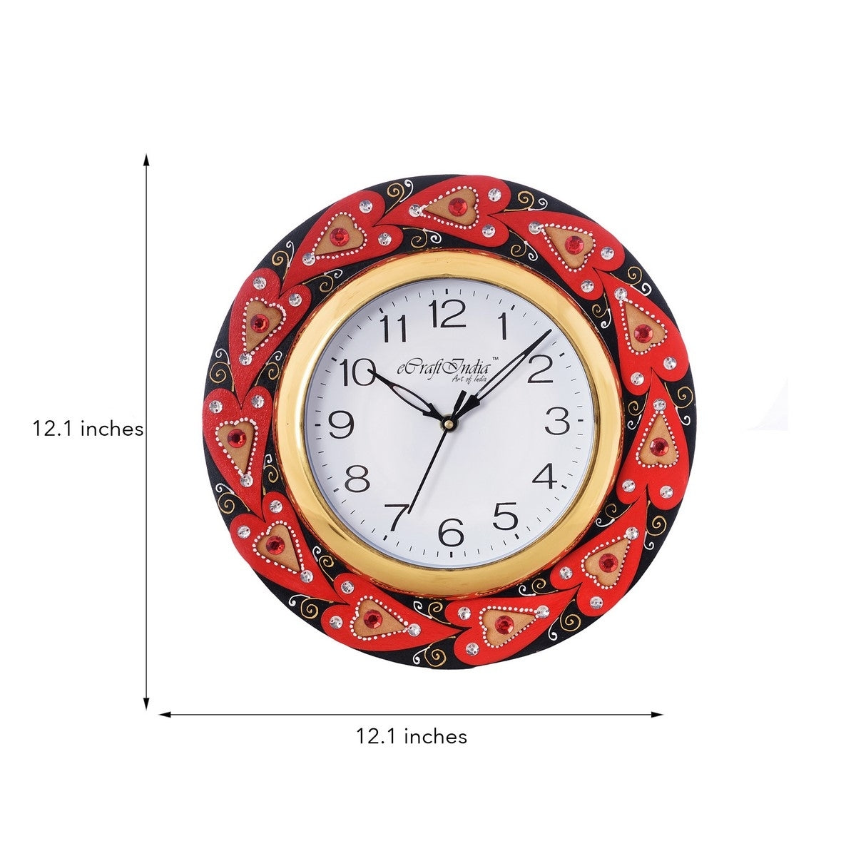 Creative Crystal studded Red Hearts Wooden Handcrafted Wall Clock 2