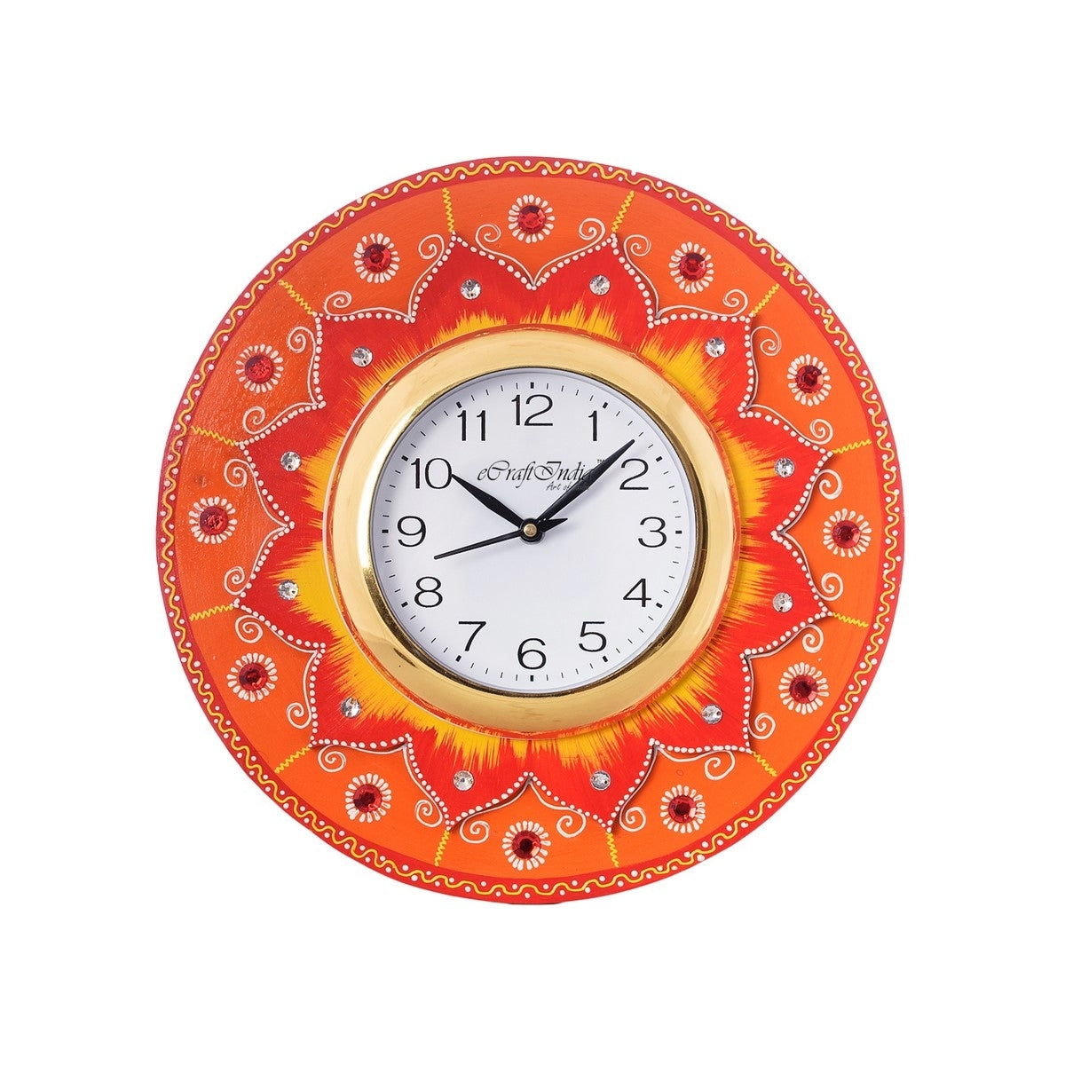 Crystal Studded Floral Shape Wooden Handcrafted Wall Clock 4