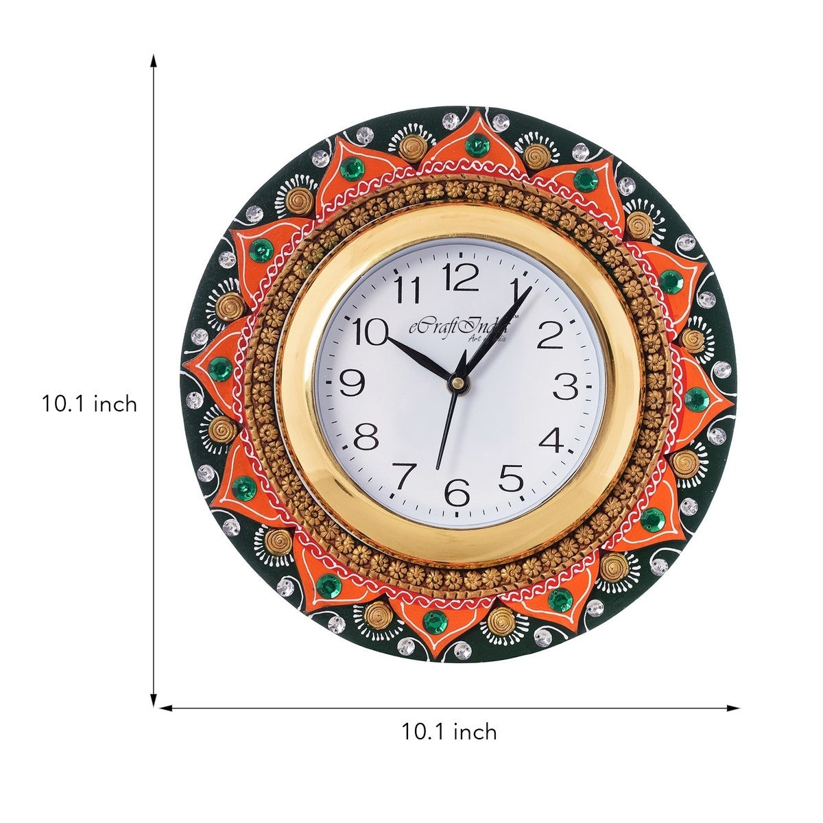 Crystal Studded Floral Shape Papier-Mache Wooden Handcrafted Wall Clock 2