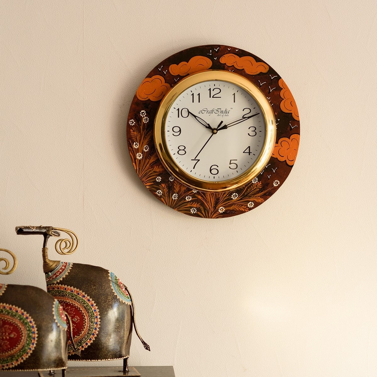 Round Shape Papier-Mache Wooden Wall Clock 1