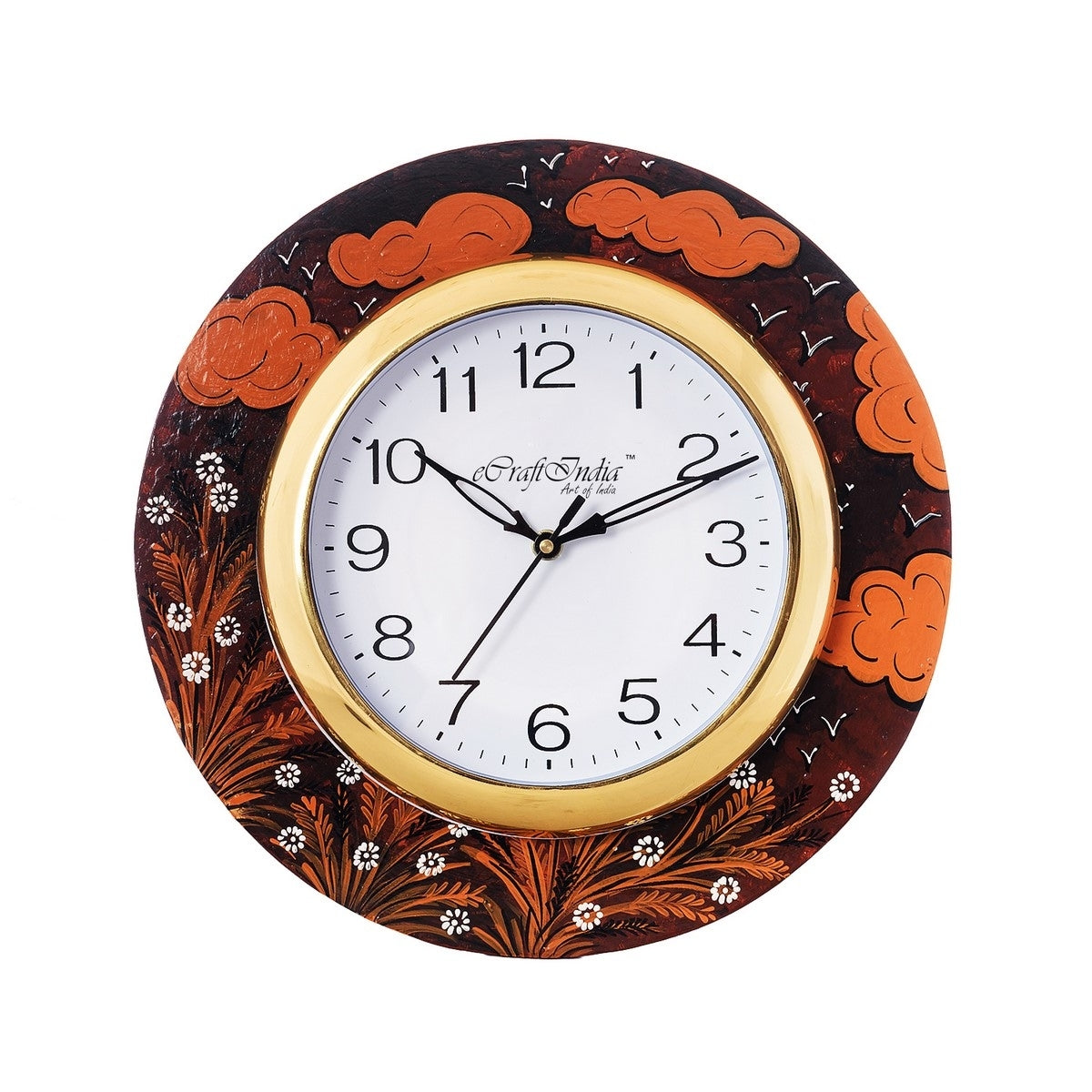 Round Shape Papier-Mache Wooden Wall Clock