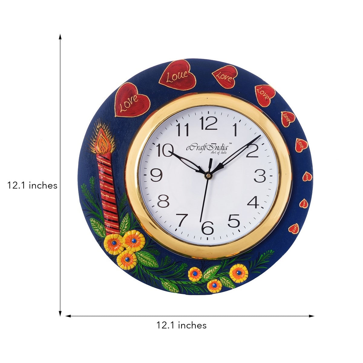 Love Hearts Series with Candle & Flower Embossed Papier-Mache Wooden Handcrafted Wall Clock 2