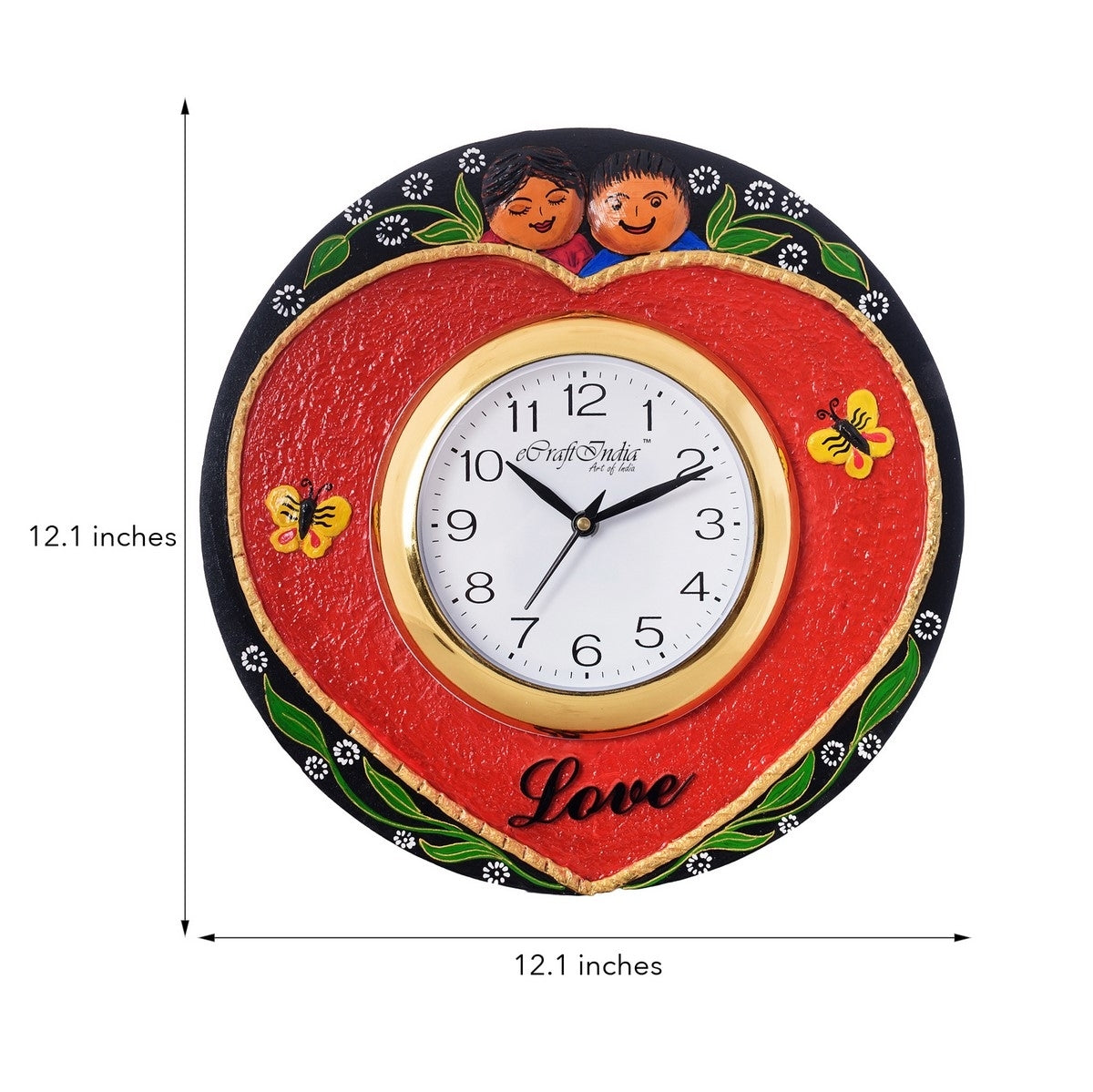 Cute Couple Love Theme Papier-Mache Wooden Handcrafted Wall Clock 2
