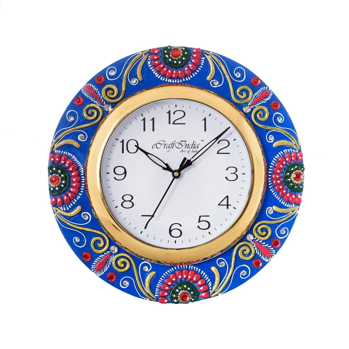 Colorful Floral Round Shape Papier-Mache Wooden Wall Clock